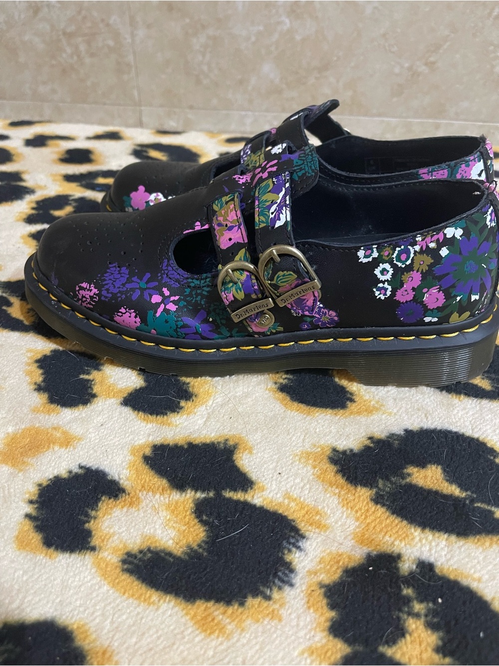 Dr Martens Black Floral-Accent Mary Jane women Shoes - Picture 2 of 4